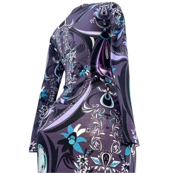 EMILIO PUCCI Purple Floral Print Long Sleeve V-Neck Wrap Mini Dress Size… - Picture 6 of 9